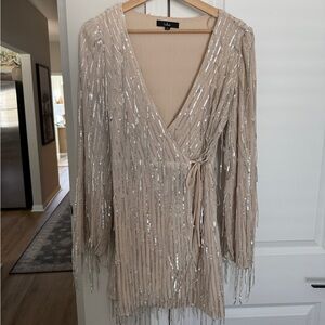 Lulu's Beige Sequin Mini Dress